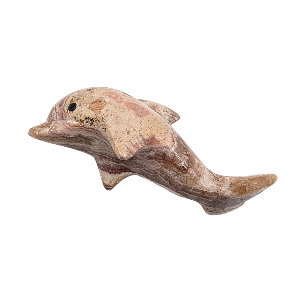 Vintage Hand Carved Onyx Marble Dolphin Figurine Stone Animal Sculpture 2.25 O7